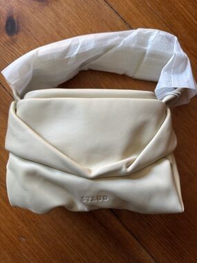 STAUD Ivory Fold-Front Leather Shoulder Bag